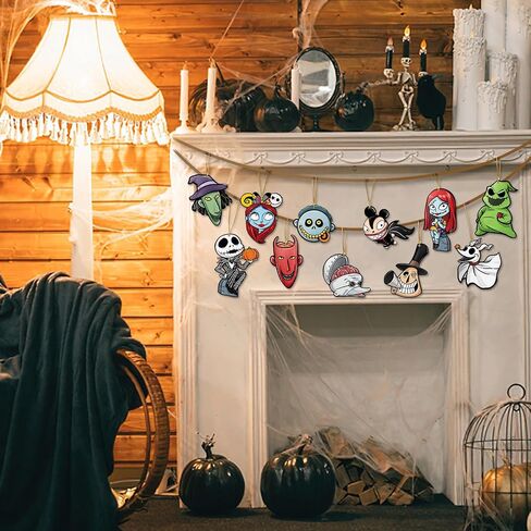 36 Pcs Halloween Jack Skellington Christmas Tree Ornaments, Sally Monster Witch Cardboard Tree Hanging Decorations Set, Funny Indoor Home Decor Holiday Party Supplies with Gold Rope in Saudi Arabia
