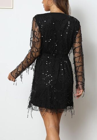 Women's Sexy Deep V Neck Sequin Glitter Bodycon Short Mini Party Club Dress in Saudi Arabia