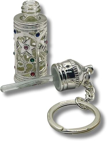 Refillable Glass Anointing Oil Keychain Bottle 5ml - Portable Essential Oils & Travel Size Container with Applicator for Anointing Oil, Church Gifts (Silver) in Saudi Arabia