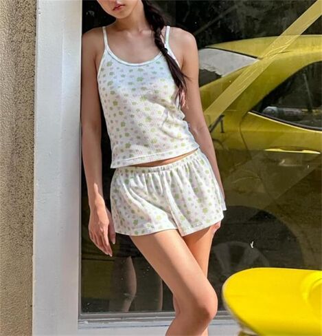 Yuemengxuan Two Piece Outfits for Women Lounge Set Y2k Crop Top Shirt Shorts Set Summer Outfits Loungewear Pajamas Set (Pink #S, S) in Saudi Arabia