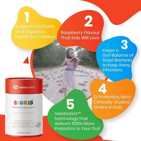 BioKid Probiotics Chewable Tab for Children’s Immune & Digestive Health-Delivers 1000x More Probiotics-US-Patented Technology-Longer Shelf Life, Protected from Stomach Acid-Raspberry Flavor (30) in Saudi Arabia