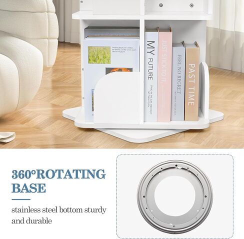 4 Tier Rotating Bookshelf, 360° Rotating Shelves Bookshelf Organizer Floor Standing Bookcase Storage for Home Office Living Room Study White in Saudi Arabia