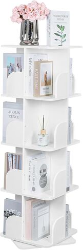 4 Tier Rotating Bookshelf, 360° Rotating Shelves Bookshelf Organizer Floor Standing Bookcase Storage for Home Office Living Room Study White in Saudi Arabia