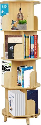 رف كتب دوار من 4 طبقات، أرفف دوارة 360 درجة منظم رف الكتب على الأرض لتخزين الكتب في المنزل والمكتب وغرفة المعيشة باللون الأبيض in Saudi Arabia
