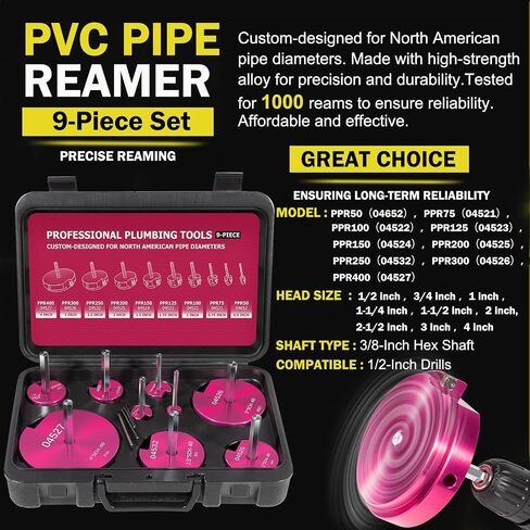 مخرطة أنابيب PVC ممتازة 9 قطع - مجموعة مخرطة كاملة، لمثاقب 1/2 بوصة، تتضمن PPR50، PPR75، PPR100، PPR125، PPR150، PPR200، PPR250، PPR300، PPR400 (1/2 بوصة، 3/4 بوصة، 1 بوصة، 1 بوصة) -1/4"، 1-1/2"، 2"، 2-1/2"، 3"، 4") in Kuwait