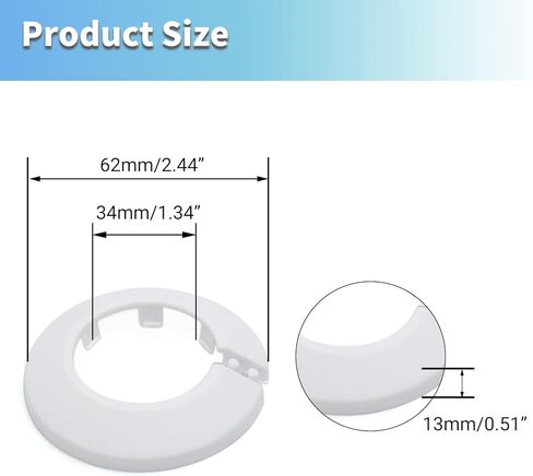 MroMax Fit 1/2 inch Outer Diameter Flange Water Pipe Cover Decoration White Pipe Cover Radiator PP Plastic 16mm(5/8") Escutcheon Pipe Collar for Wall Pipe Tube Decoration 4Pcs in Saudi Arabia