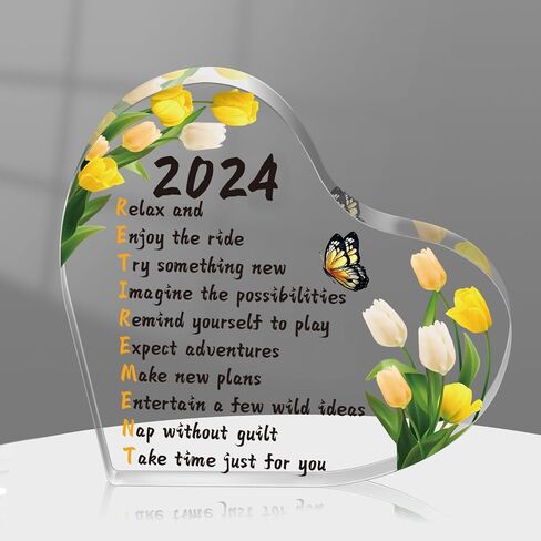 Retirement Gift for Women 2023 Acrylic Heart Keepsake Paperweight 4" x 4" x 0.4" Retirement Table Ornament Inspirational Plaque Retirement Party Decor for Retired Women Men Teachers Nurses in Saudi Arabia