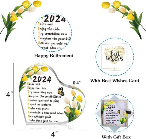 Retirement Gift for Women 2023 Acrylic Heart Keepsake Paperweight 4" x 4" x 0.4" Retirement Table Ornament Inspirational Plaque Retirement Party Decor for Retired Women Men Teachers Nurses in Saudi Arabia