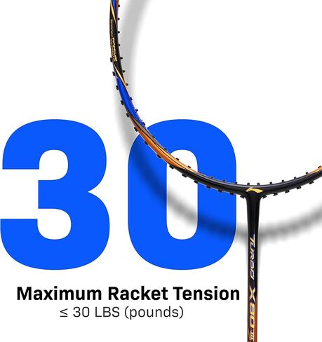 مضرب كرة الريشة Li-Ning Turbo X III من ألياف الكربون مع غطاء مضرب مجاني لكبار السن (أسود/ذهبي، 87 جرام) in Kuwait
