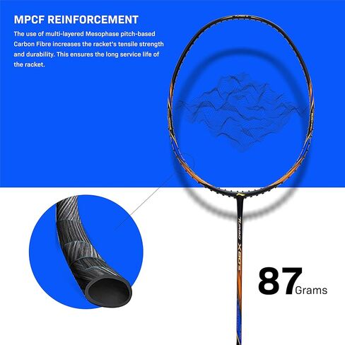 مضرب كرة الريشة Li-Ning Turbo X III من ألياف الكربون مع غطاء مضرب مجاني لكبار السن (أسود/ذهبي، 87 جرام) in Kuwait