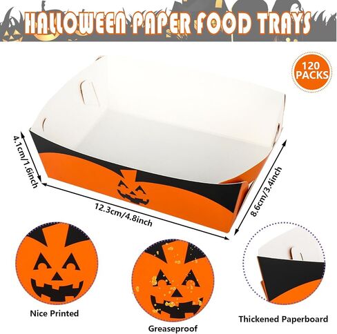 Whaline 120Pcs Halloween Paper Food Trays Pumpkin Mummy Bat Frankenstein Paper Food Boats Funny Cartoon Food Holder Disposable Serving Trays for Hot Dog Popcorn Taco Party Supplies in Saudi Arabia