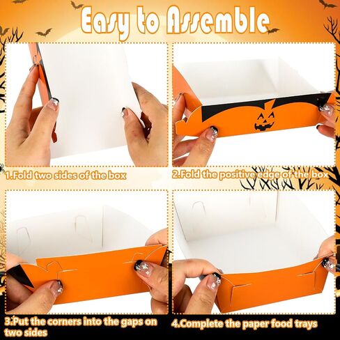 Whaline 120Pcs Halloween Paper Food Trays Pumpkin Mummy Bat Frankenstein Paper Food Boats Funny Cartoon Food Holder Disposable Serving Trays for Hot Dog Popcorn Taco Party Supplies in Saudi Arabia