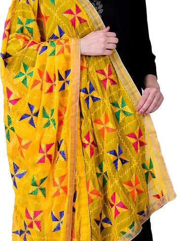 SWI WITH LABEL Women's Phulkari Dupattas For Hand Embroidered In Amritsar Punjabi Pankha Design in Saudi Arabia