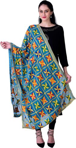 SWI WITH LABEL Women's Phulkari Dupattas For Hand Embroidered In Amritsar Punjabi Pankha Design in Saudi Arabia