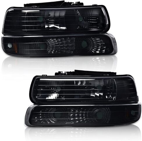 المصابيح الأمامية G-PLUS LED DRL متوافقة مع 1999-2002 Chevy Silverado/2001-2002 Silverado 1500HD 2500HD/00-06 Tahoe Suburban 1500 2500، مصباح أمامي ممتص للصدمات، قطعتان شفافتان (يسار + يمين) in Kuwait