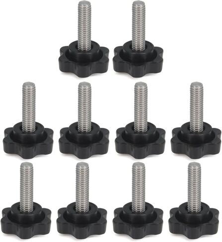 Zeberoxyz 10pcs M5 x 10mm Thumb Screws Stainless Steel with Black Plastic Star Knob Standard Metric Male Thread Thumbscrew-Length: 10mm (Size: M5x10mm) in Kuwait