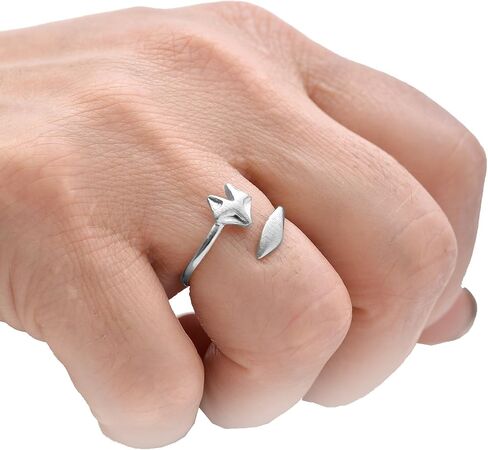 Spinningdaisy Handcrafted Brushed Metal Sleek Fox Head Ring in Kuwait