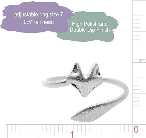 Spinningdaisy Handcrafted Brushed Metal Sleek Fox Head Ring in Kuwait