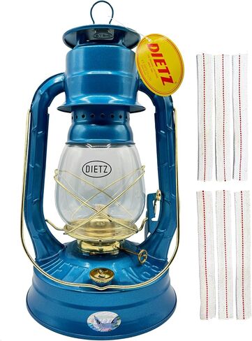 Light of Mine - Dietz #08 Air Pilot Blue with Gold Trim Oil Lantern with Replacement Wick Strips (Blue with Gold Trim) in Kuwait