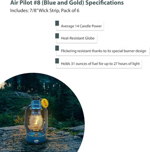 Light of Mine - Dietz #08 Air Pilot Blue with Gold Trim Oil Lantern with Replacement Wick Strips (Blue with Gold Trim) in Kuwait