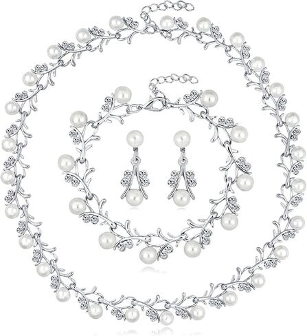 Exaggerated Layered Imitation Pearl Beads Choker Necklace Bracelet Drop Dangle Earring MultiLayer Stacking Statement Strand Polished Ball Costume Jewelry Sets for Women Girl in Saudi Arabia