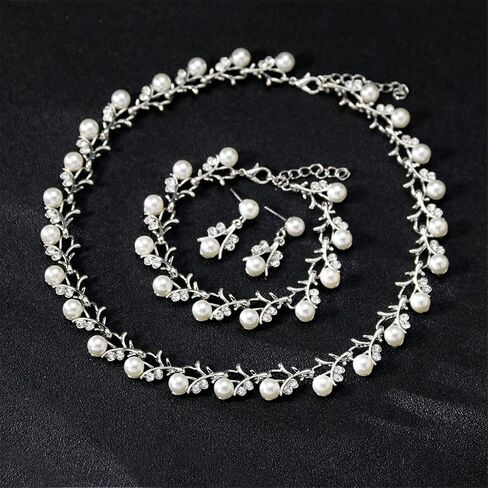 Exaggerated Layered Imitation Pearl Beads Choker Necklace Bracelet Drop Dangle Earring MultiLayer Stacking Statement Strand Polished Ball Costume Jewelry Sets for Women Girl in Saudi Arabia