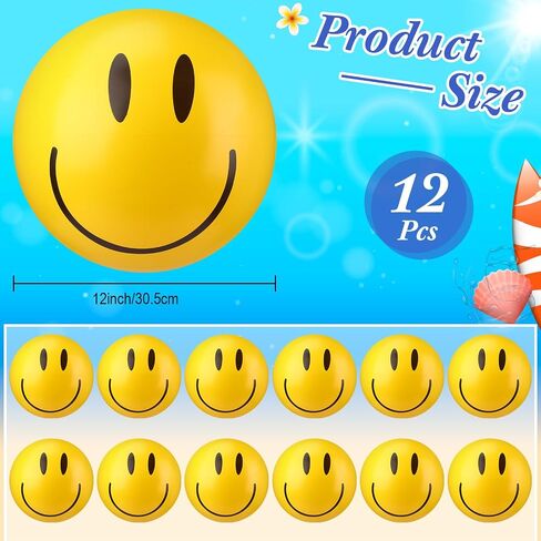 12 Pcs Smile Inflatable Beach Balls 12 Inch Summer Beach Pool Party Balls Toys Bulk Yellow Smile Face Water Balls for Summer Vacation Swimming Pool Games Birthday Party Favors in Saudi Arabia