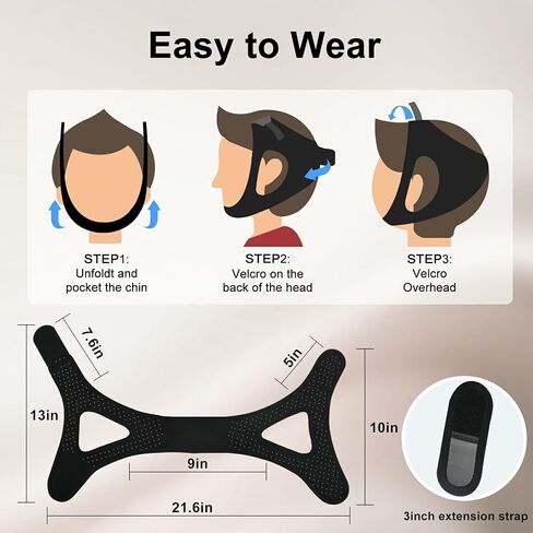 Anti Snoring Devices [Upgraded] - Snoring Relief Chin Strap - Good Sleep Anti Snoring Devices - Snore Less Sleeping Solution for Men and Women - 800mm in Saudi Arabia