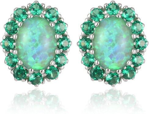 CiNily Sterling Silver or White Gold Plated Opal Stud Earrings With Orange Garnet/Green Quartz Birthstone Earrings Hypoallergenic Jewelry Gift for Women 10mm-12mm in Saudi Arabia