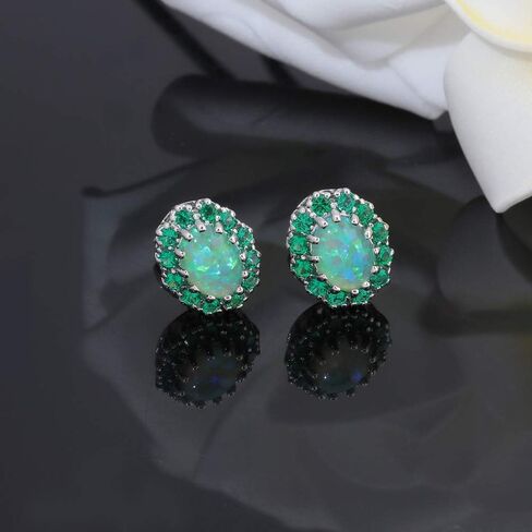 CiNily Sterling Silver or White Gold Plated Opal Stud Earrings With Orange Garnet/Green Quartz Birthstone Earrings Hypoallergenic Jewelry Gift for Women 10mm-12mm in Saudi Arabia