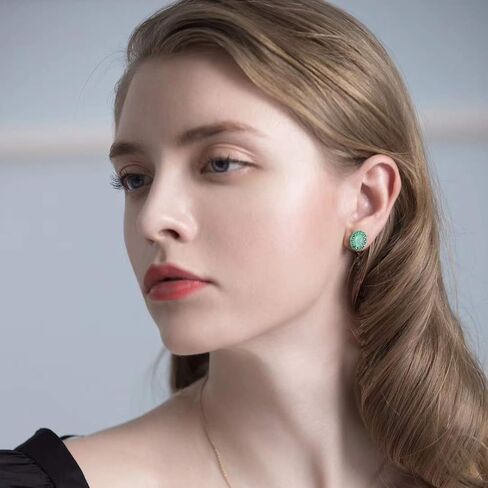 CiNily Sterling Silver or White Gold Plated Opal Stud Earrings With Orange Garnet/Green Quartz Birthstone Earrings Hypoallergenic Jewelry Gift for Women 10mm-12mm in Saudi Arabia