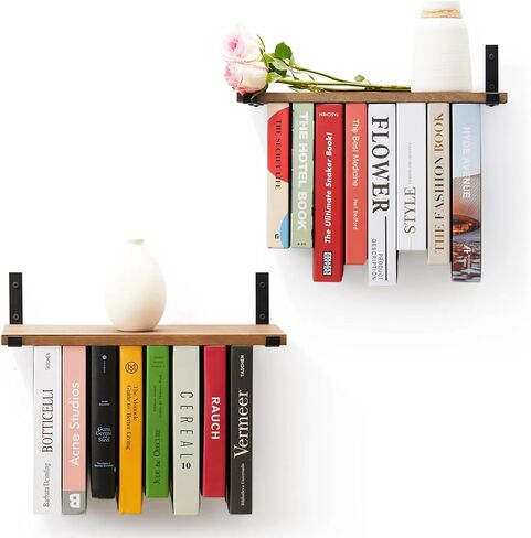 Floating Bookshelves Set of 2 - Double Storage Unique Wall Bookshelf, Invisible Floating Bookshelves Wall Mounted, Hanging Bookshelf, Unique Design-Wall Book Shelves for Living Room(16.5W x 6.7D) in Saudi Arabia