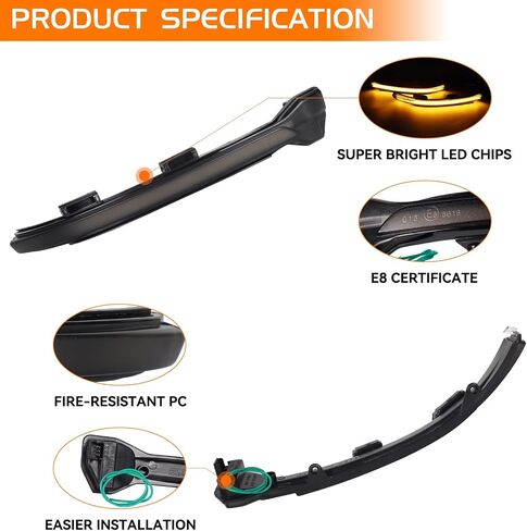 Dynamic LED Turn Signal Light Sequential Side Mirror Indicator Marker Flowing Blinker for VW Golf MK7 7.5 VII GTI R GTD TSI 2015+, Smoked Lens in Saudi Arabia