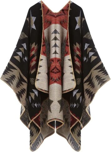 Women's Travel Plaid Shawl Wraps Open Front Poncho Cape Warm Oversized Sweaters Casual Cardigan Shawls for Fall Winter,Series 03-Stars Diamonds in Kuwait