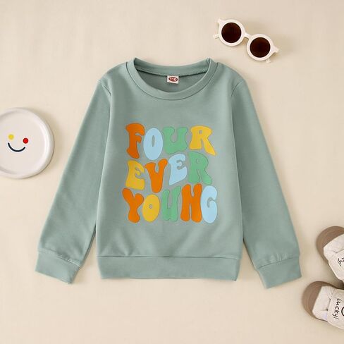 4th Birthday Outfit Boy Girl Four Ever Young Birthday Sweatshirt 4 Years Old Kids Fourth Four Bday Party Shirt Tops in Saudi Arabia