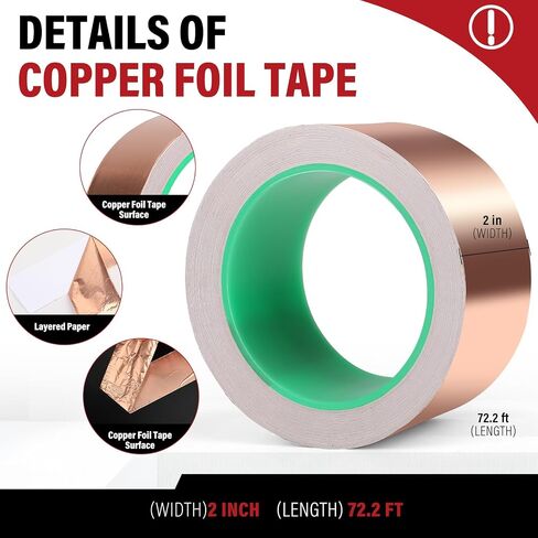 Copper Foil, Copper Tape (1inchX72.2FT), Copper Foil Tape for Stained Glass, Copper Foil Tape for Guitar and EMI Shielding, Soldering, Crafts, Electrical Repairs, Paper Circuits (1Rolls) in Saudi Arabia