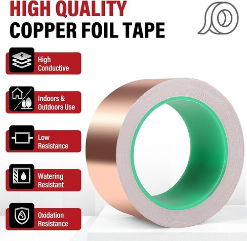 Copper Foil, Copper Tape (1inchX72.2FT), Copper Foil Tape for Stained Glass, Copper Foil Tape for Guitar and EMI Shielding, Soldering, Crafts, Electrical Repairs, Paper Circuits (1Rolls) in Saudi Arabia