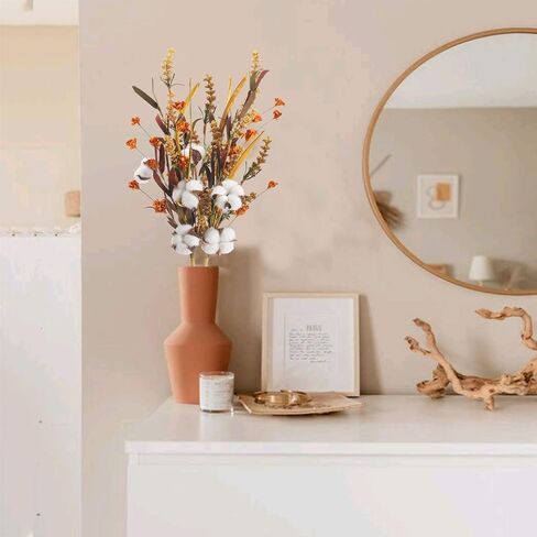 HUAESIN 2 جهاز كمبيوتر شخصى زهور سقوط اصطناعية 25 بوصة ينبع زهور الخريف مع 3 زهور قطنية سيقان قطنية ديكور فروع الخريف ترتيب زهور للمنزل قطع مركزية لعيد الشكر ديكور مهرجان الخريف in Kuwait