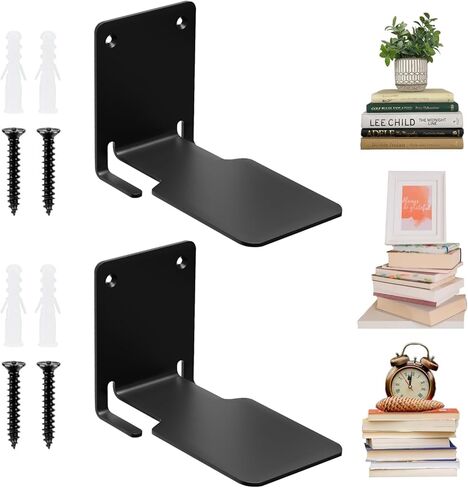 Invisible Floating Bookshelves Set of 2, Black Wall Mounted Bookshelf, Heavy-Duty Book Organizers, Iron Hanging Shelves for Bedroom, Living Room, Kitchen, Office in Saudi Arabia