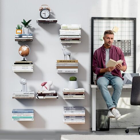 Invisible Floating Bookshelves Set of 2, Black Wall Mounted Bookshelf, Heavy-Duty Book Organizers, Iron Hanging Shelves for Bedroom, Living Room, Kitchen, Office in Saudi Arabia