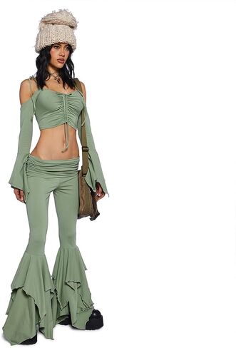 Dolls Kill F is for Fairies Flare Pants by Current Mood - Foldover Waist with Wide Leg and Handkerchief Design in Saudi Arabia