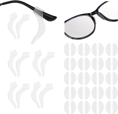 20 Pairs Eyeglass Nose Pads, 1mm Adhesive Anti-Slip Nose Pads, Transparent Sticky Nosepads with 5 Pairs Clear Ear Hooks, Silicone Glasses Replacement for Eyeglasses Glasses Sunglasses in Saudi Arabia