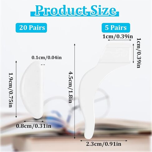 20 Pairs Eyeglass Nose Pads, 1mm Adhesive Anti-Slip Nose Pads, Transparent Sticky Nosepads with 5 Pairs Clear Ear Hooks, Silicone Glasses Replacement for Eyeglasses Glasses Sunglasses in Saudi Arabia