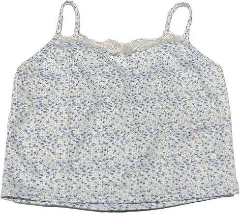 Women Y2K Pajamas Set Sexy Lace Trim Floral Print Crop Cami Tops and Shorts Set 2 Piece Outfit Summer Loungewear Set (B-A White, L) in Saudi Arabia