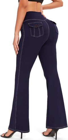 RIOJOY Women's Bootcut Yoga Pants with Pockets High Waisted Tummy Control Flare Leggings Workout Casual Dress Pants in Saudi Arabia