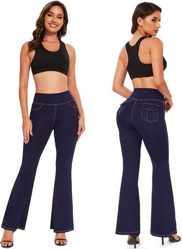 RIOJOY Women's Bootcut Yoga Pants with Pockets High Waisted Tummy Control Flare Leggings Workout Casual Dress Pants in Saudi Arabia