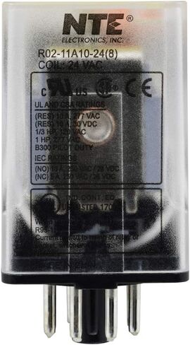 NTE Electronics R02-11A10-24 R02 Series مرحل تيار متردد متعدد الأغراض للأغراض العامة، ترتيب اتصال DPDT، 10 أمبير، قابس ثماني 8 سنون، 24 فولت تيار متردد in Kuwait