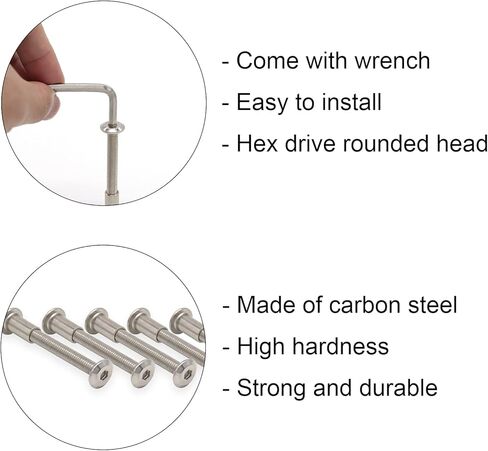 Screw Post, M6x12mm Hex Drive Binding Bolts and Barrel Nuts for Leather Wood Furniture, Fit for 5/16"(8mm) Hole Dia, Carbon Steel Black 10 Sets with 1pcs Allen Wrench in Kuwait