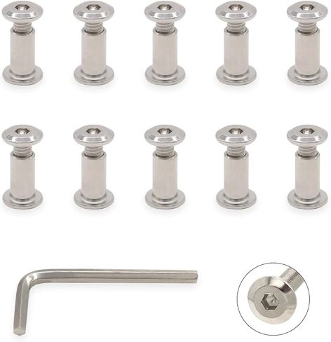 Screw Post, M6x12mm Hex Drive Binding Bolts and Barrel Nuts for Leather Wood Furniture, Fit for 5/16"(8mm) Hole Dia, Carbon Steel Black 10 Sets with 1pcs Allen Wrench in Kuwait