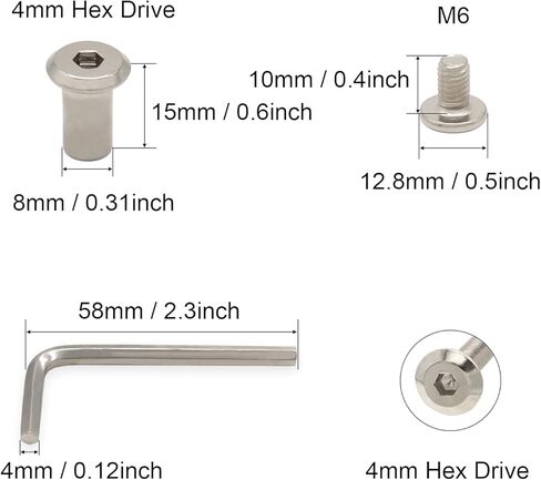 Screw Post, M6x12mm Hex Drive Binding Bolts and Barrel Nuts for Leather Wood Furniture, Fit for 5/16"(8mm) Hole Dia, Carbon Steel Black 10 Sets with 1pcs Allen Wrench in Kuwait